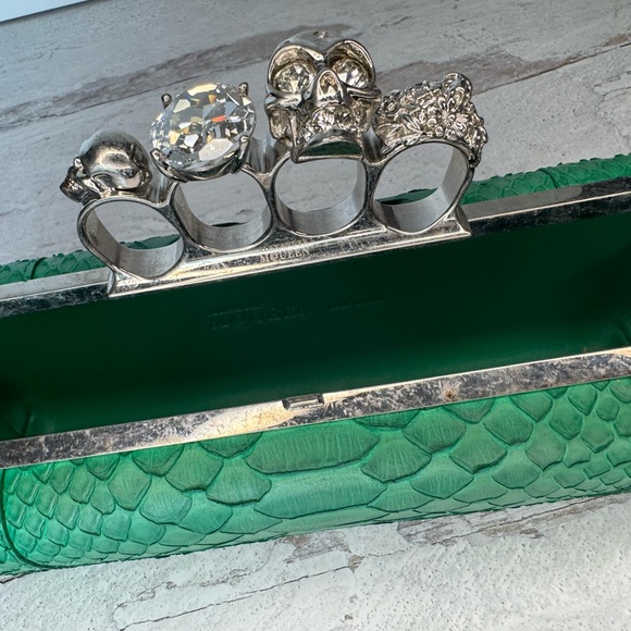 Alexander McQueen Green Clutch with Silver Accents